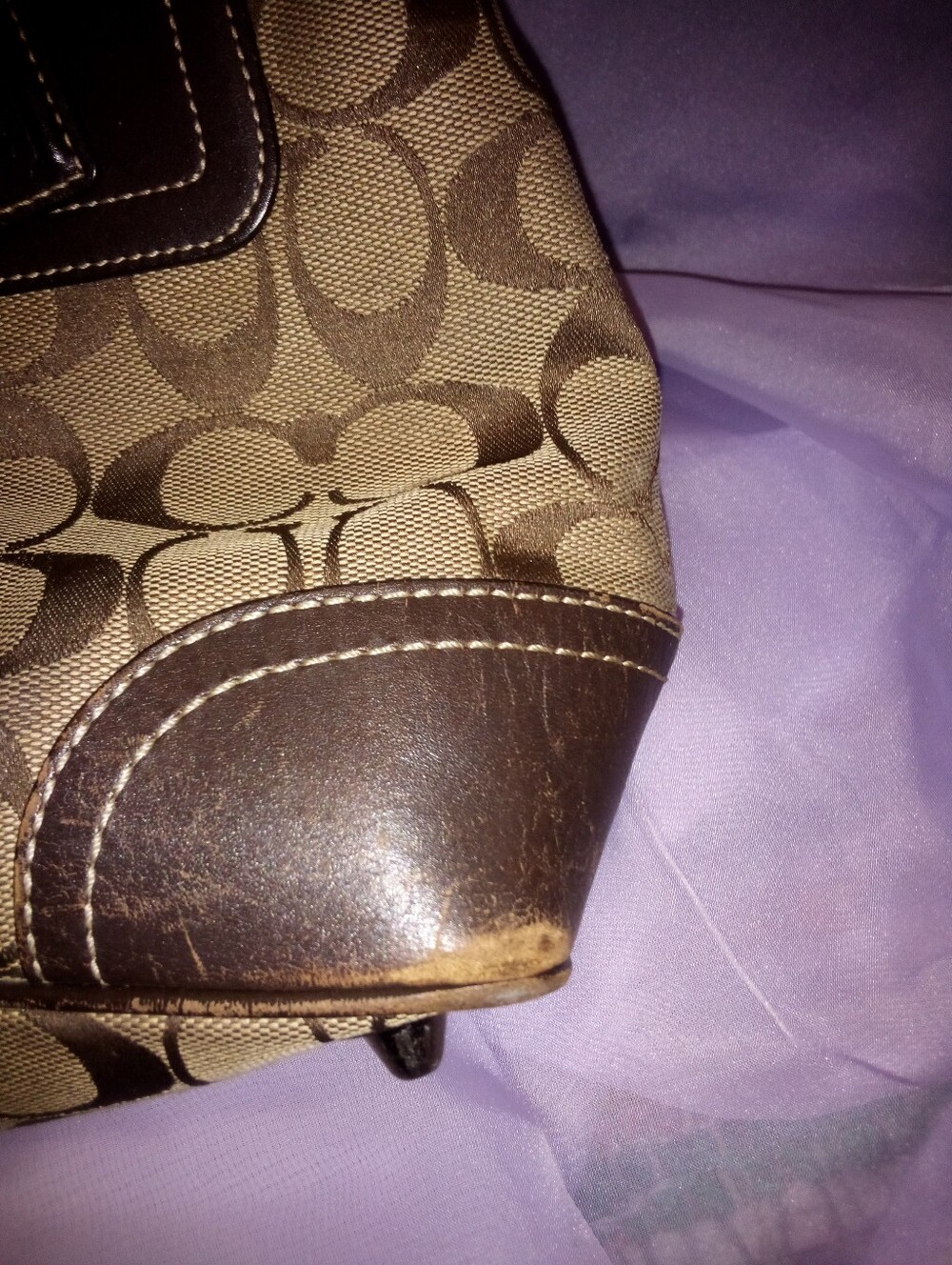 Coach Brown Signature Canvas Tote with Dark Brown Leather Trim - Picture 5 of 16